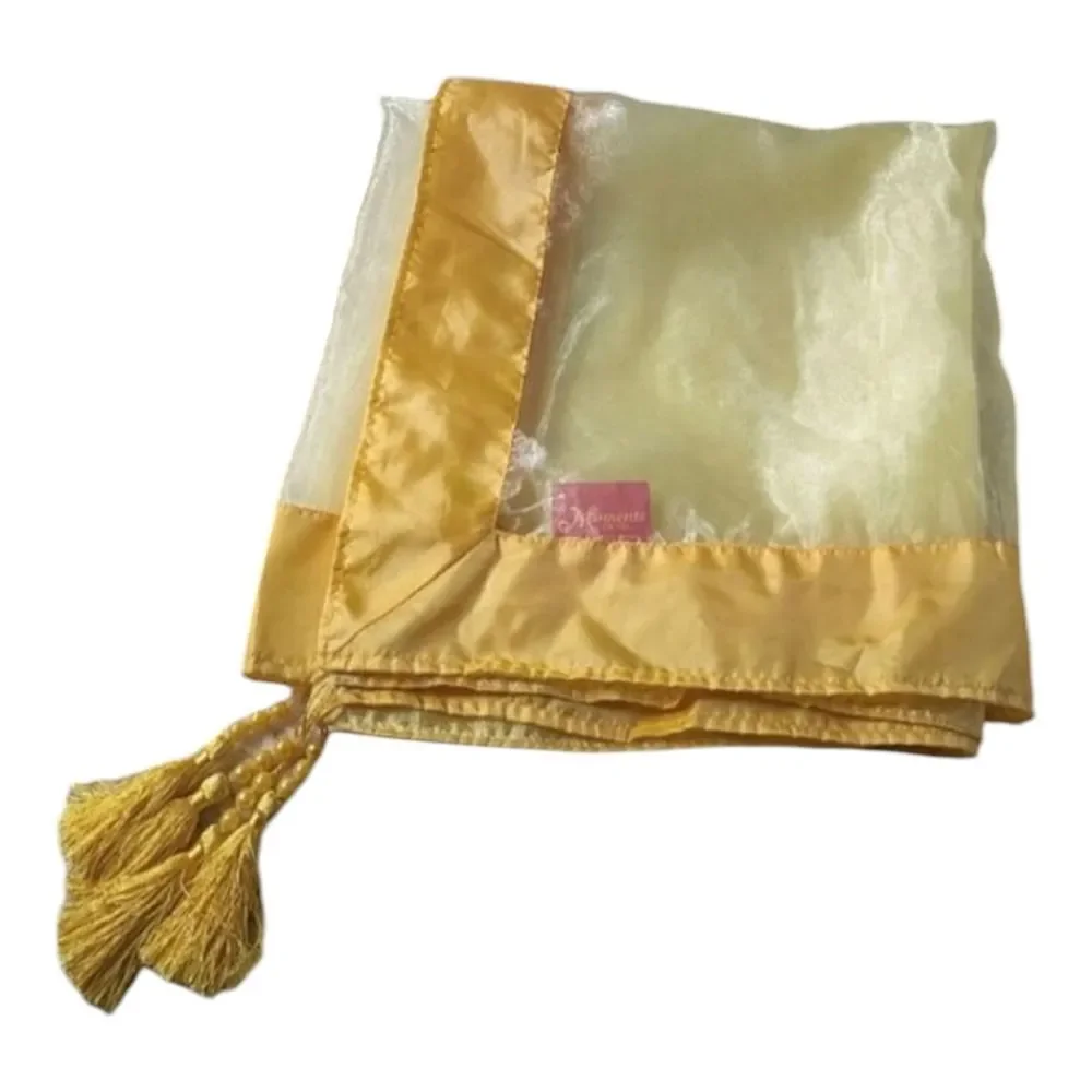 Golden Yellow Organza Tassel Trimmed Sheer Square Tablecloth 54